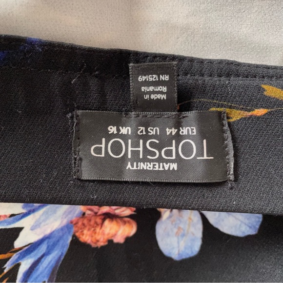 Topshop Maternity Ella Bardot Blouse Top Size 16 Black Multi Flared Off Shoulder - Picture 7 of 9
